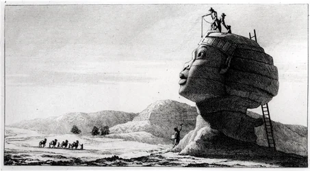 Die Franzosen messen die Sphinx, aus Voyage en Égypte von Dominique Vivant Denon (1747-1825), graviert von Deparc, 1802